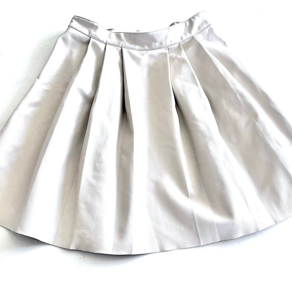 Zara girls ecru neutral natural faux leather box pleat skirt size 10